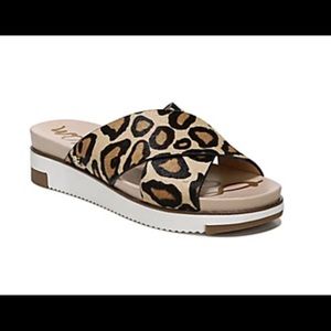 Sam Edelman Andrea Criss Cross Slide Sandals in leopard pony hair, Size 7.5